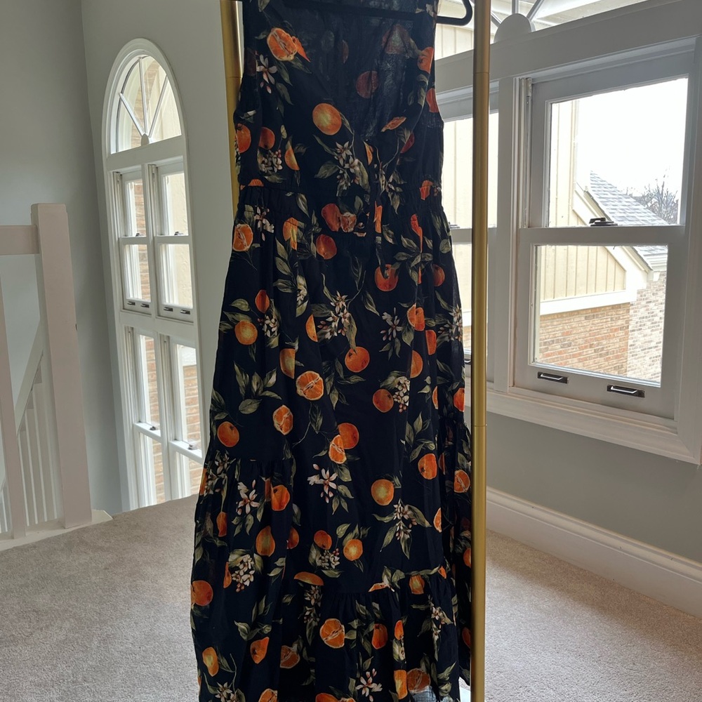 Floral and Orange Print Maxi Dress